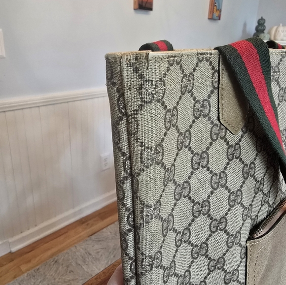 GUCCI Authentic Web Sherry Line GG Shoulder Tote Bag PVC Leather Monogram - Picture 5 of 16